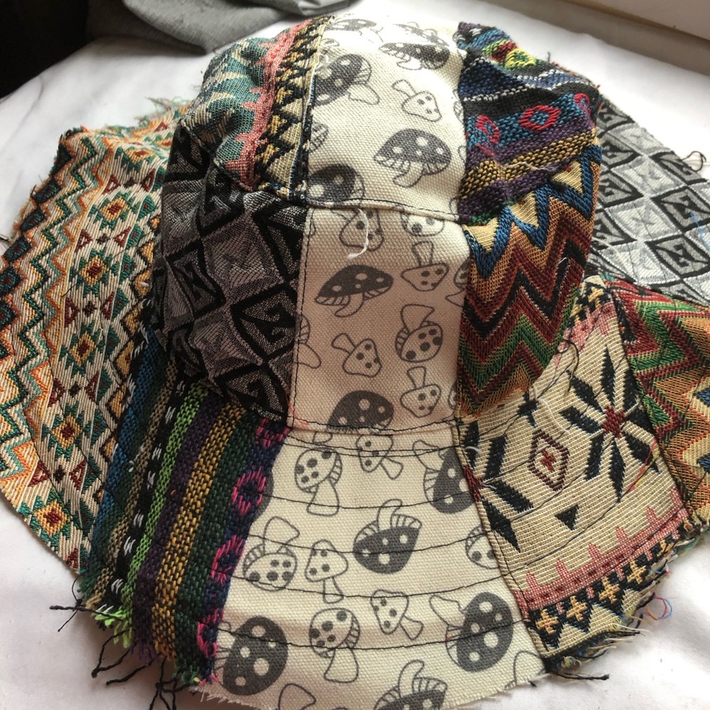 Boho Patchwork Bucket Hat with Mushroom Print